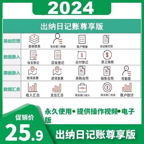 出纳日记账Excel表格软件公司内账收支管理系统图表模板进项登记