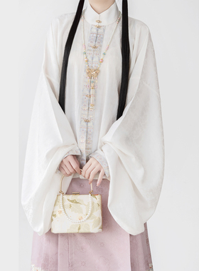 堂春三月遇兔原创汉服日常立领对襟上衣琵琶袖弓袋袖短衫明制