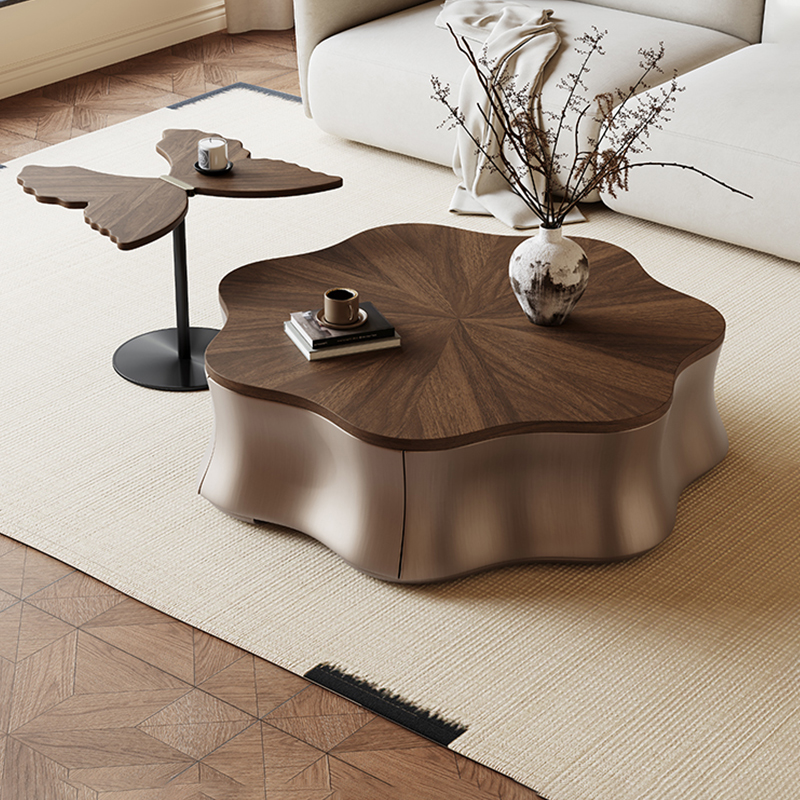 意式极简茶几客厅家用2025新款异形花瓣边几组合实木设计师款茶几