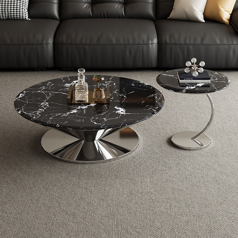 意式极简飞碟悬浮茶几客厅宝格丽微晶石大理石圆形边几组合设计师