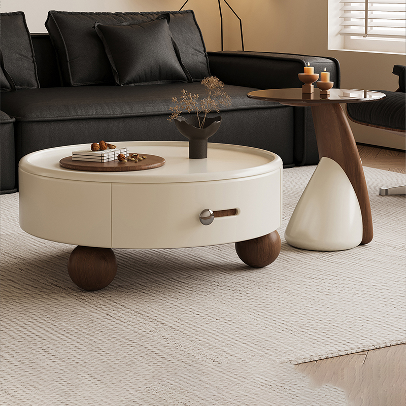 实木茶几客厅家用小户型中古风2025新款设计师高级圆形边几桌组合