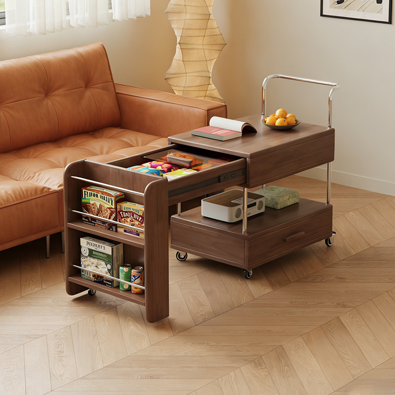 中古风可伸缩茶几桌客厅家用2026新款沙发小边几可移动小推车茶几