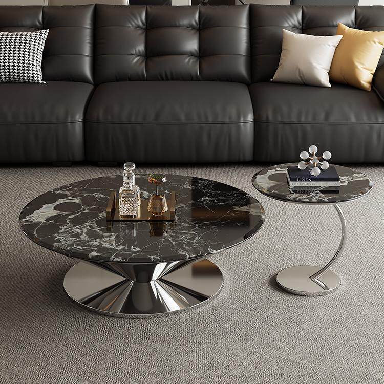 意式极简飞碟悬浮茶几客厅宝格丽微晶石大理石圆形边几组合设计师