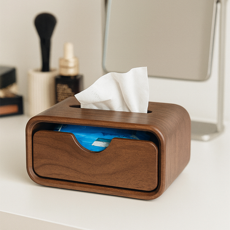 新款轻奢高级胡桃木纹色纸巾盒