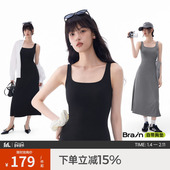 半练带胸垫连衣裙背心裙子黑色长裙吊带裙秋季 流行新款 打底小黑裙