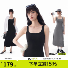 半练带胸垫连衣裙秋季流行新款背心裙子女黑色长裙连身裙七夕穿搭