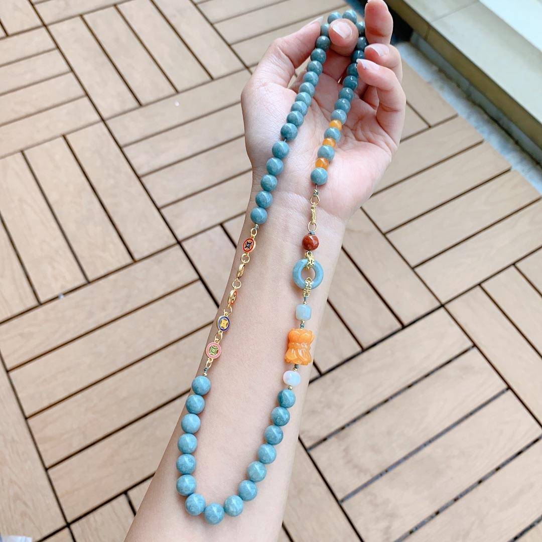 翡红翡玉碧玺玉翠石珠宝白玉和项链算盘珠中式风碧玉藕ABO田粉直