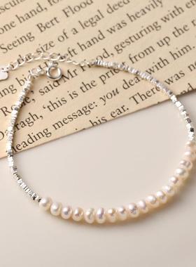 碎计银年子珍珠手链B663192纯银不规则切割小众设闺蜜手环2022新5