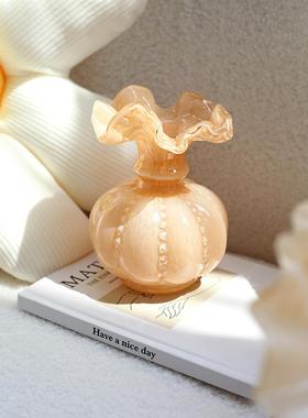 中风用芬顿花瓶古复古南瓜纹手工家法式高档水XLI装培插花玻璃饰