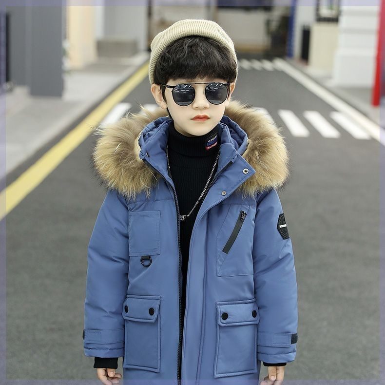 冬季韩版男装棉衣加绒儿童长款外套男孩秋男童中大童羽绒棉服儿童