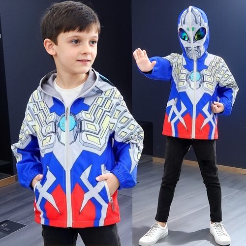 新款2024春季发光儿童赛罗迪迦衣服帅气男孩冲锋衣奥特曼塞罗外套