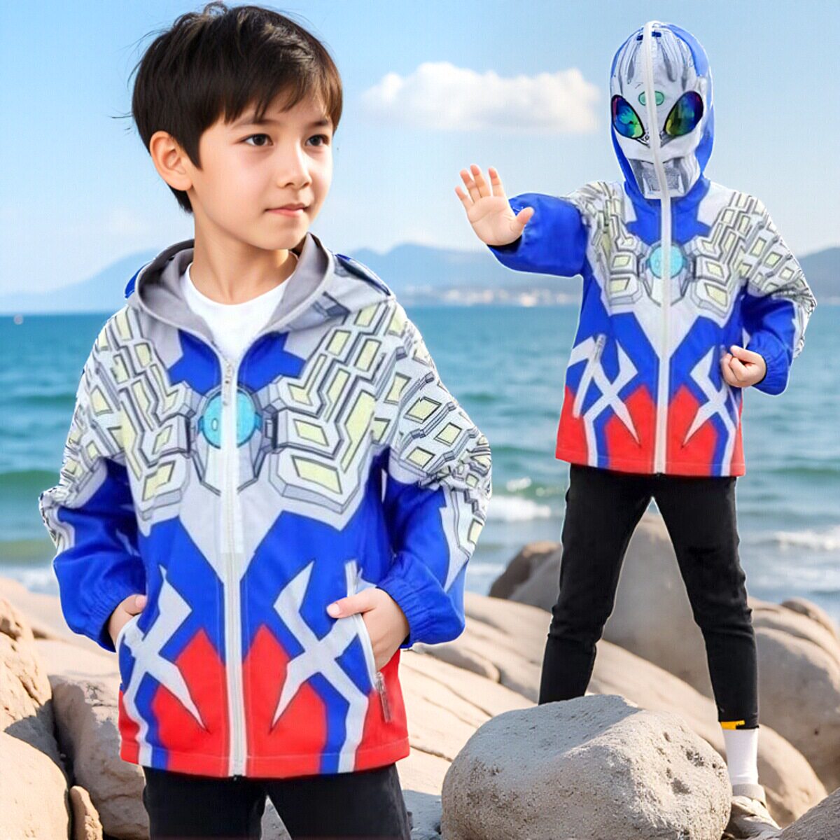 男女童奥特曼外套春秋款赛罗迪迦发光衣服女孩冲锋衣男童薄款外套