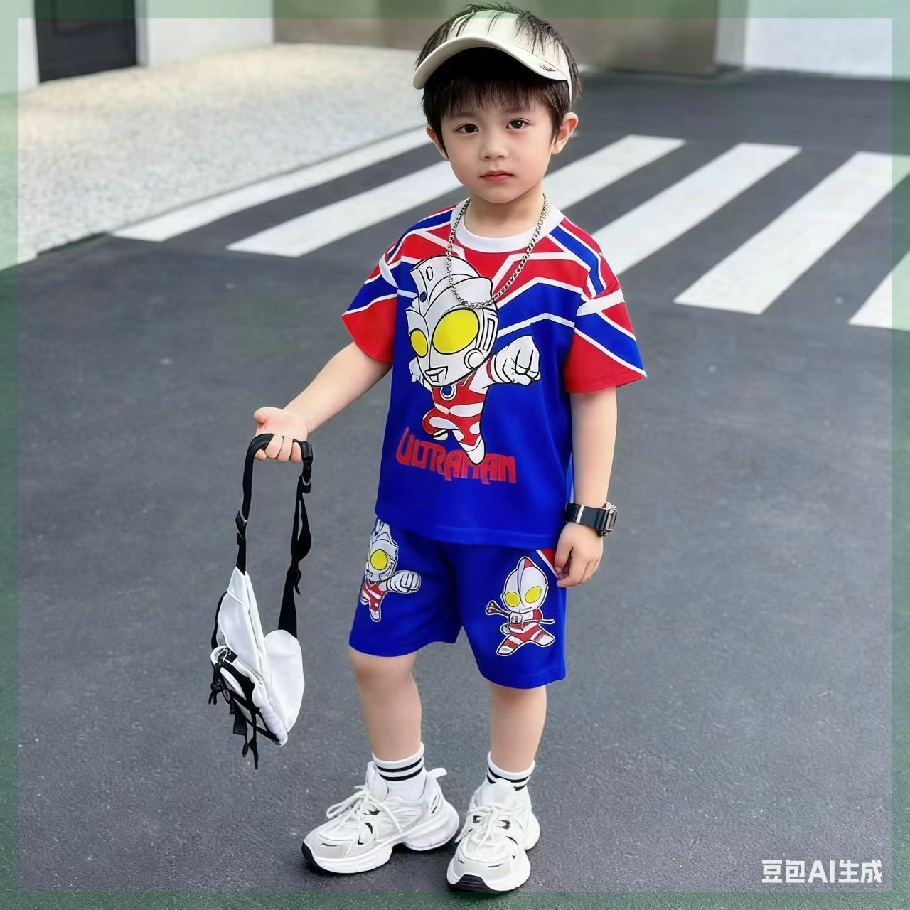 奥特曼儿童夏装套装男童2026新款帅气短袖宝宝冰丝速干两件套透气