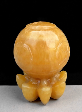 天然玉石雕刻米黄玉天地财宝摆件