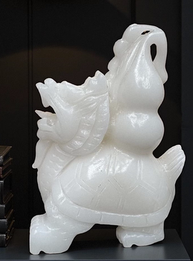 天然玉石白玉葫芦龙龟摆件长寿鬼