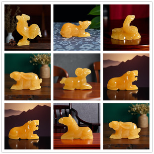 天然米黄玉十二生肖摆件玉石鼠牛虎兔龙蛇马羊猴鸡狗猪风水装饰品