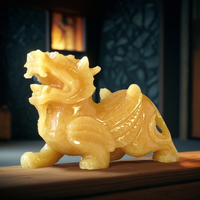 天然黄玉貔貅摆件一对招财进宝