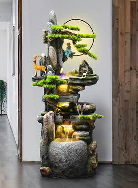 中式禅意水景假山流水喷泉客厅景观摆件招财开业风水轮落地装饰品