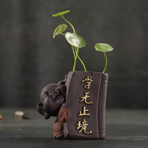 创意花瓶文艺水培花器绿萝铜钱草紫砂茶宠猪陶瓷花盆饰品桌面摆件