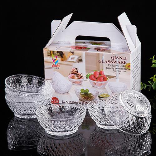 包邮 玻璃碗盘碟透明时尚小钻石碗6六件套装福利礼品佳品沙拉甜品