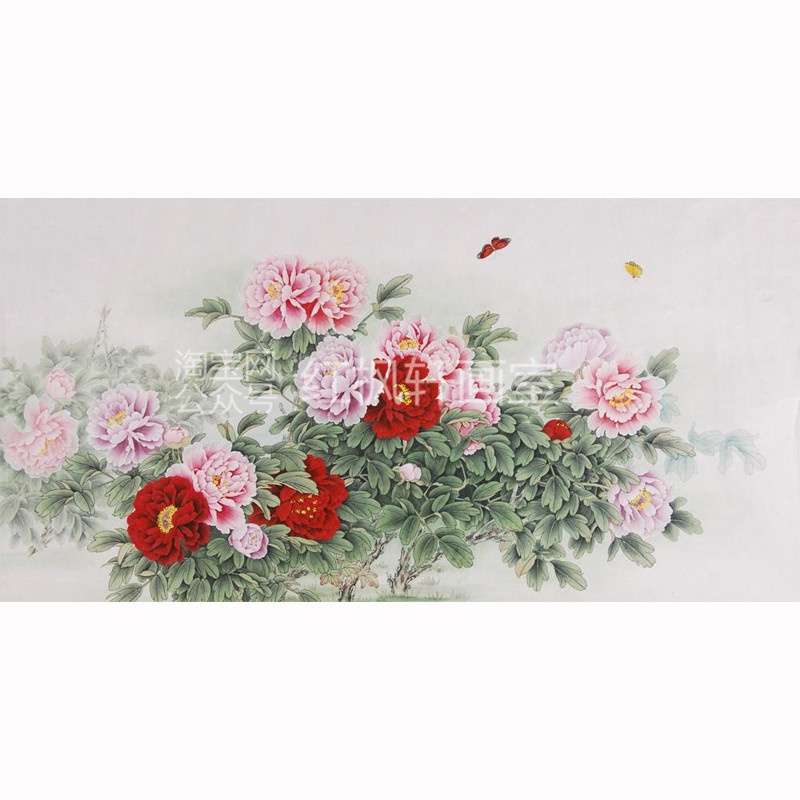 工笔画x白描底稿大幅六尺横幅牡丹花鸟国画熟宣纸手绘稿可直接上