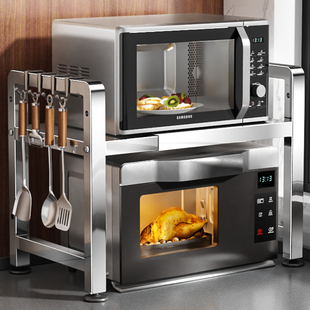 加厚不锈钢微波炉置物厨房多功能双层台面放电饭锅收纳烤箱支架子