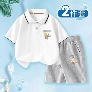 夏季新款儿童纯棉短袖套装男孩polo衫两件套上衣男童短裤中大童装