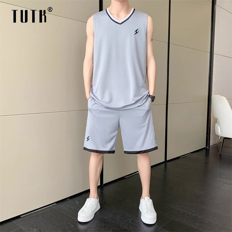 冰丝休闲套装男士2025新款夏季无袖背心短裤跑步运动篮球服两件套