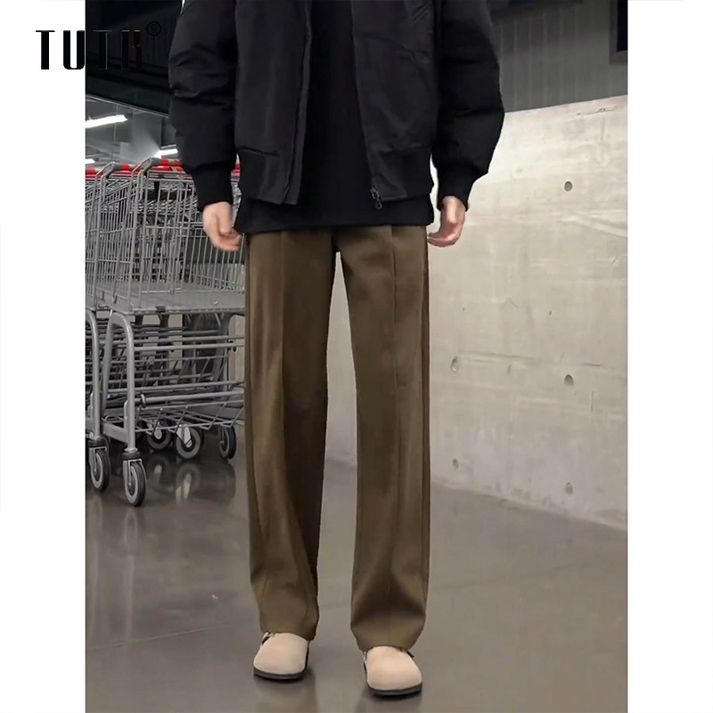 老钱风咖色毛呢裤子男冬季加厚星空呢弯刀西裤男士垂感直筒休闲裤