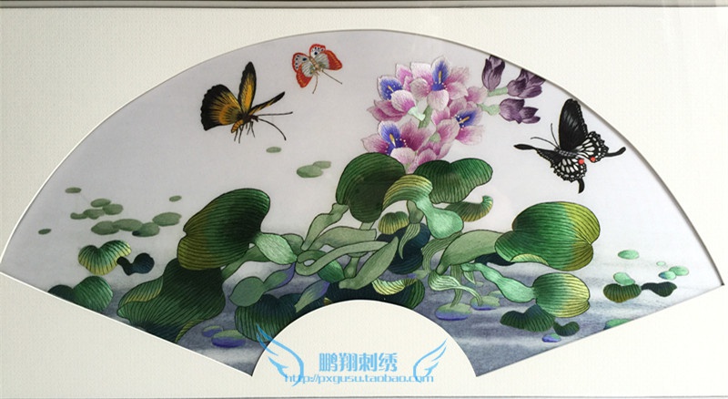 苏绣刺绣成品r客厅装饰挂画纯手工精品荷花蝴蝶卧室