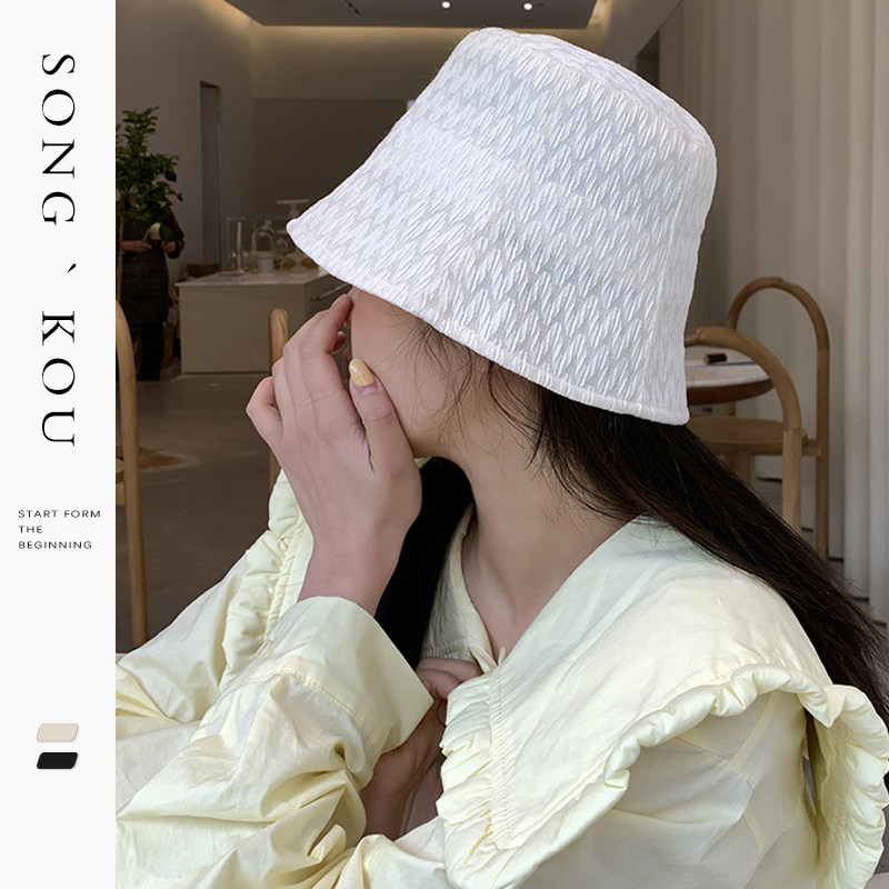 日系休闲春夏季薄款显脸小网面花纹渔夫帽子女时尚遮阳渔夫帽女潮