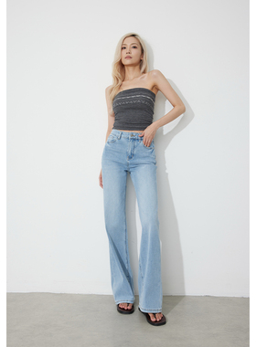 RUGOSAM夏上新 高腰微喇修身显瘦牛仔裤RB0677