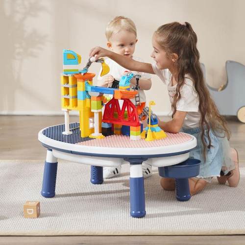 儿童可升降大颗粒拼接积木桌宝宝益智玩具多功能游戏桌椅花生桌