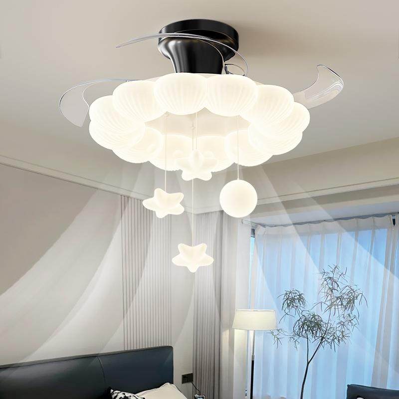 卧室吸顶风扇灯温馨奶油风2025年新款创意花朵儿童房静音护眼灯具