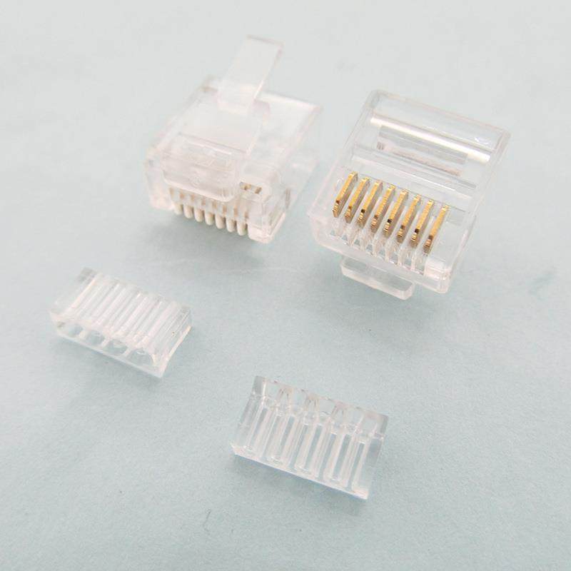 短体两件式水晶头三叉镀金芯片网线Cat6千兆网络超六类水晶头