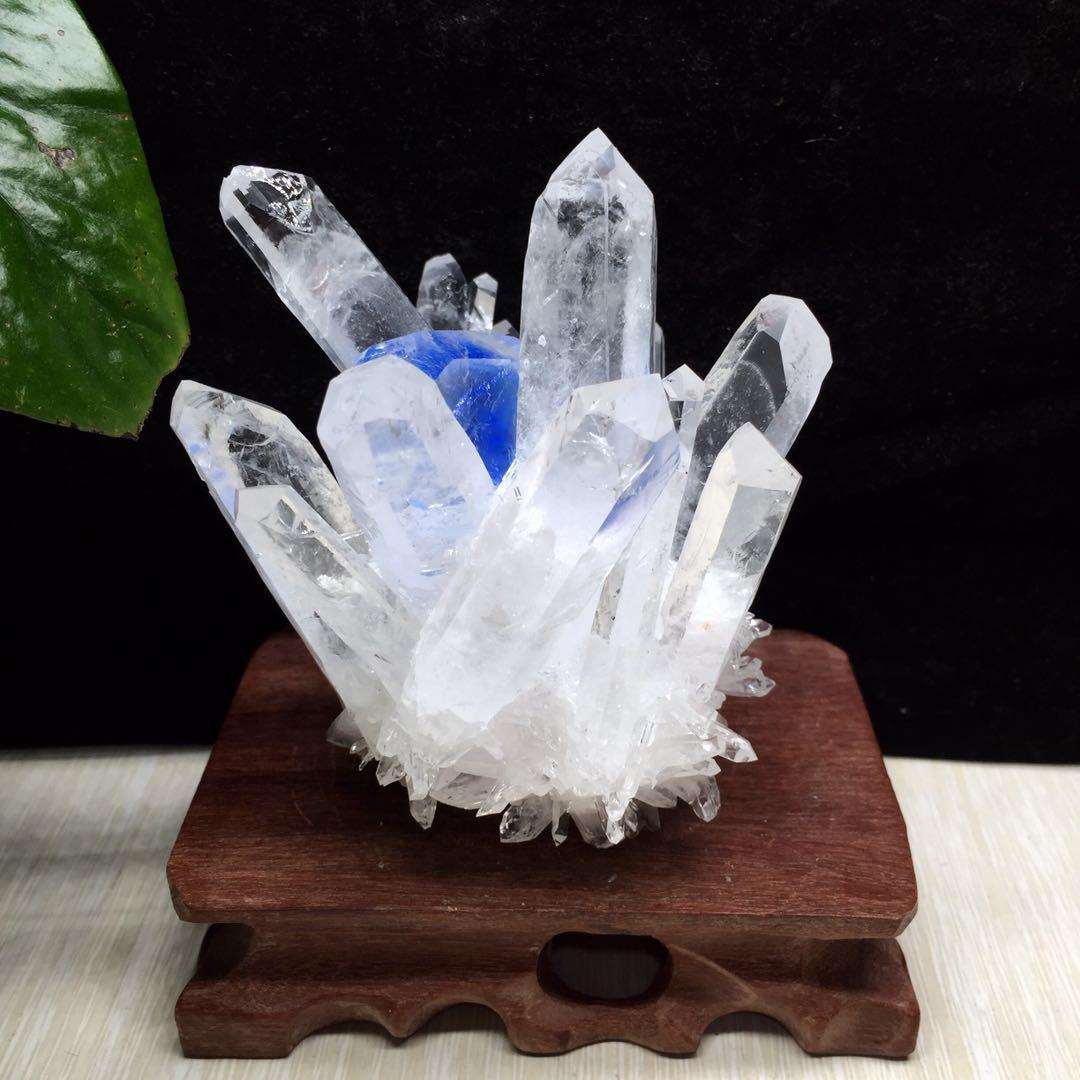 天然白水晶黄绿蓝水晶簇共生原石摆件