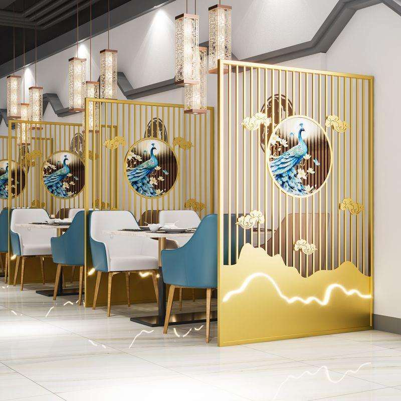 餐厅火锅店烧烤店包间装饰新中式卡座隔断墙屏风铁艺现代简易格栅