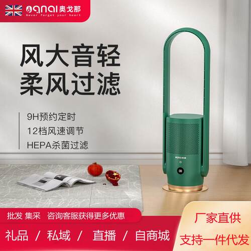 OGNAL奥戈那新款无叶风扇家用客厅落地遥控净化风扇轻音循环扇