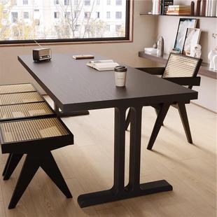 全实木客厅书桌家用黑色简约现代办公桌原木大板桌学生长条写字桌