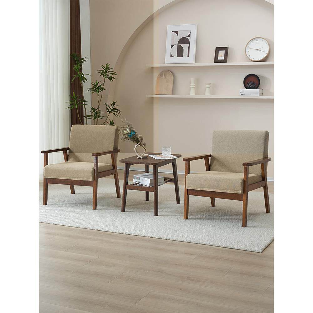 实木单人沙发椅北欧阳台休闲椅客厅民宿茶几懒人接待洽谈桌椅组合