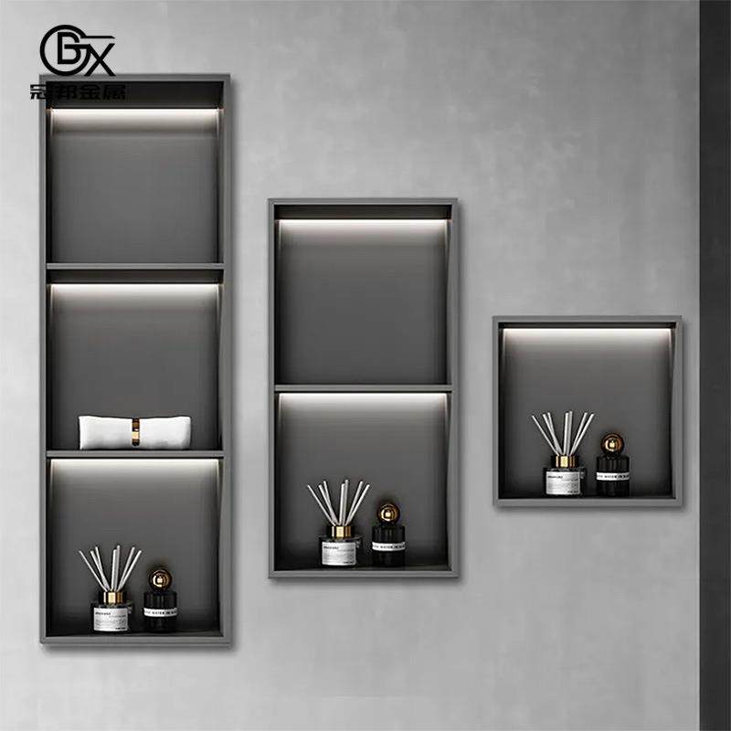 壁龛嵌入式浴室卫生间装饰柜多层带发光灯带物品置放不锈钢壁龛柜