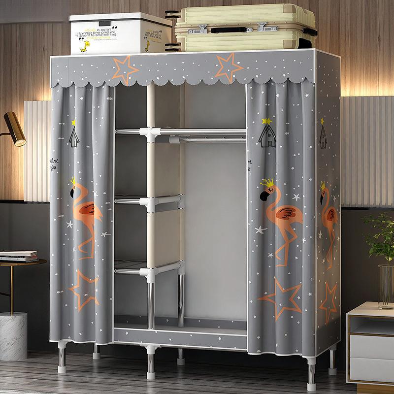 简易衣柜家用卧室钢管加粗粗加固组装布衣柜出租房落地架子收纳橱