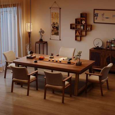 茶桌椅组合一桌五椅实木办公室小茶台家用阳台新中式大板喝泡茶桌