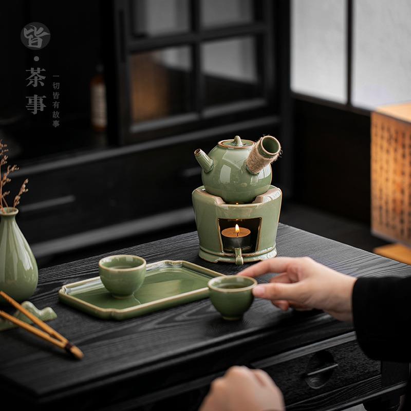 复古侧把壶温茶炉茶壶套装家用蜡烛加热茶壶底座保温炉全套暖茶炉