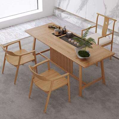 新中式小型茶桌椅组合实木阳台茶桌烧水壶嵌入式茶台白蜡木泡茶桌