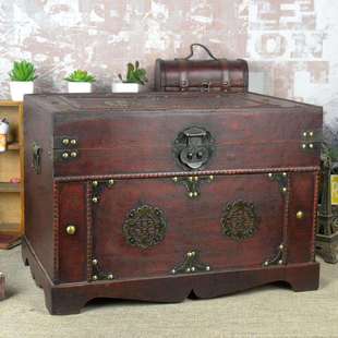 中式仿古木箱老式带锁箱子家居收纳喜庆道具拍摄橱窗装饰箱复古风