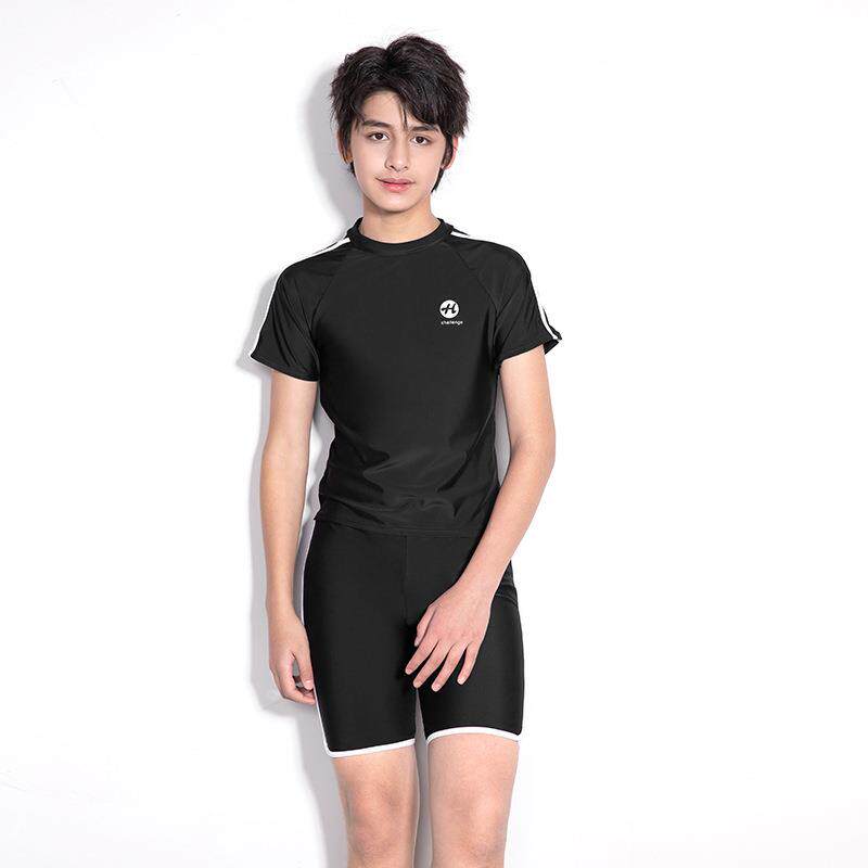 8-16岁大男孩泳装纯色中大童大码男童潜水服冲浪服分体胖儿童泳裤