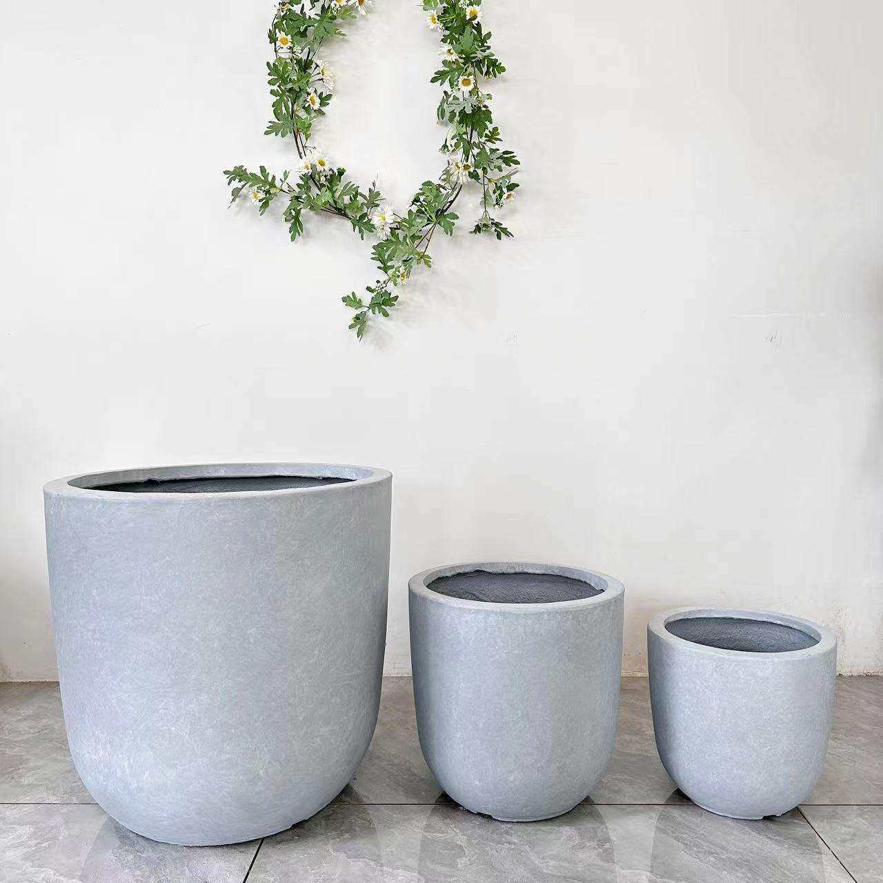 新中式圆形大口径花盆落地户外水泥盆室内室外镁泥大花盆