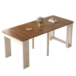 小户型实木折叠餐桌客厅家用胡桃色可变吃饭桌子长方形10人可拉伸