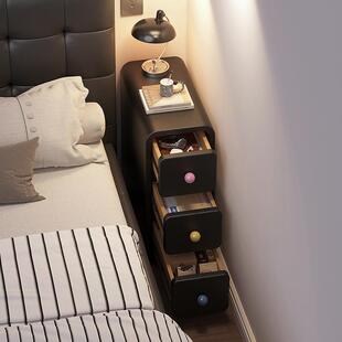 超窄实木床头柜小型迷你极窄夹缝柜黑色20cm置物架床边储物收纳柜